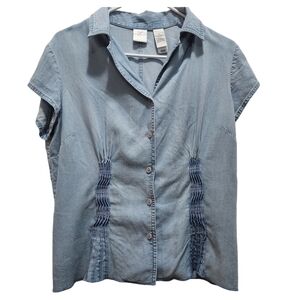 Emma James Size 12 Light Blue Denim Button Down Peplum Style Back